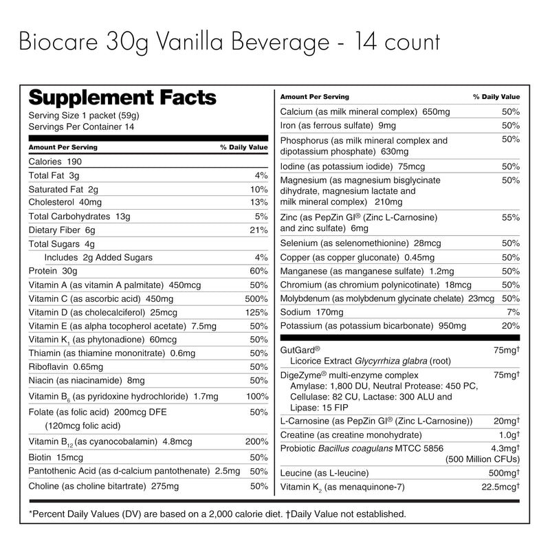 Biocare GLP-1 Nutritional Beverage – 30g Protein, 26 Vitamins, Vanilla