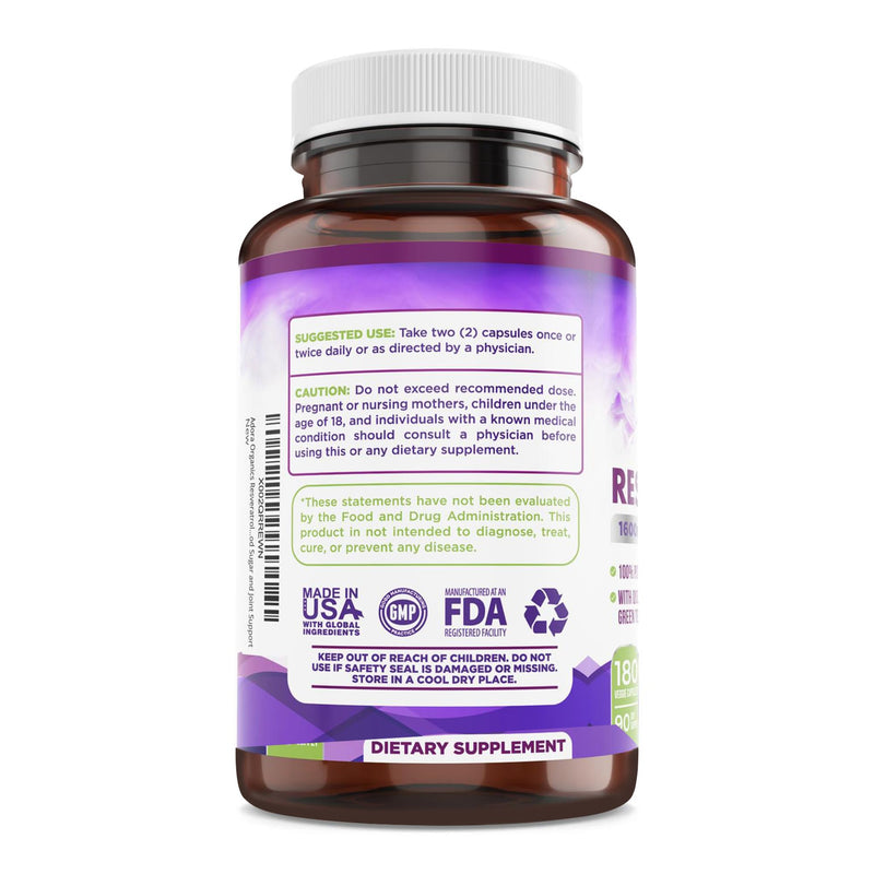 Biodora Resveratrol 1600mg – Trans-Resveratrol Antioxidant with Green Tea, Grape Seed & Quercetin | 180 Capsules