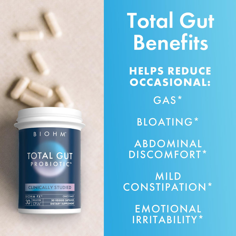 BIOHM Total Probiotic - 30 Billion CFU Daily Probiotics for Women & Men (30 Count) | Supports Digestion & Total Gut Health | Non-GMO, Vegan