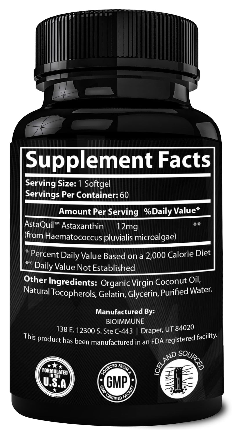 BioImmune 2 Pack AstaQuil Astaxanthin 12mg, 120 Softgels + Organic Coconut Oil