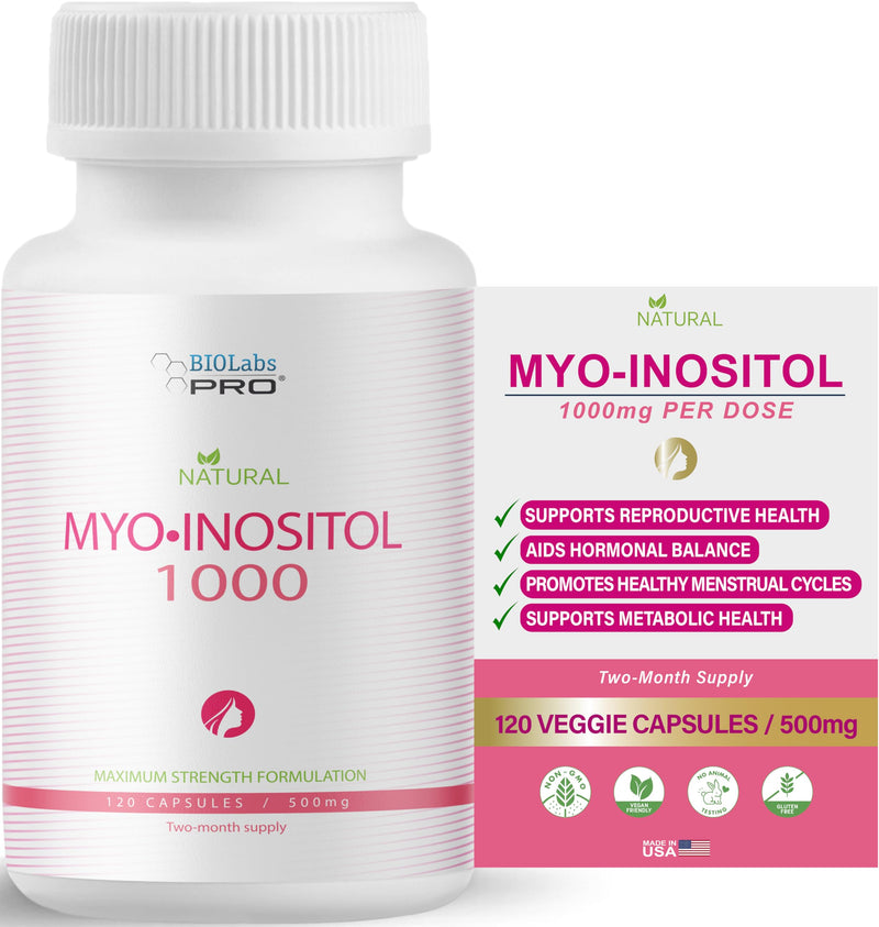 BIOLABS PRO Myo-Inositol 1000mg – 120 Caps (2-Month Supply) – Non-GMO, Gluten-Free, Kosher