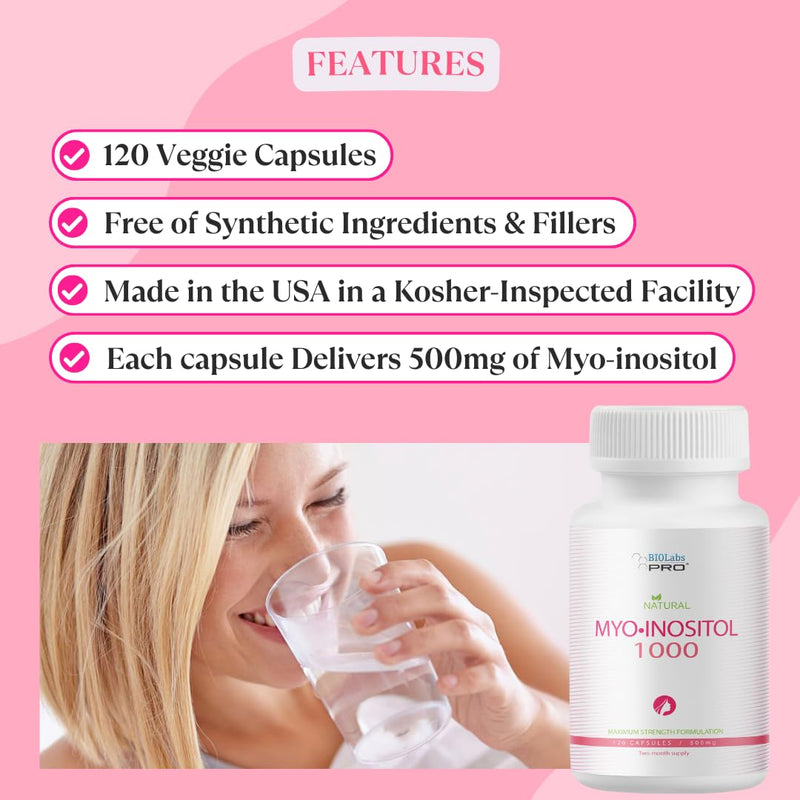 BIOLABS PRO Myo-Inositol 1000mg – 120 Caps (2-Month Supply) – Non-GMO, Gluten-Free, Kosher