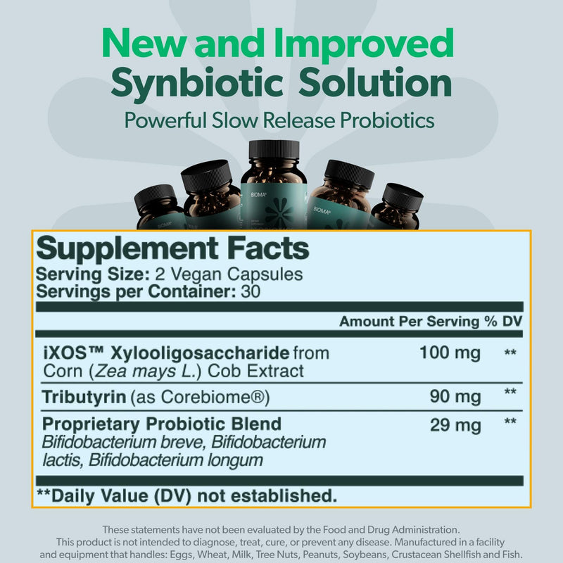 BIOMA Probiotics – Digestive Health Probiotic with XOS, Tributyrin & Bifidobacterium — 180 Delayed-Release Capsules (90-Day Supply)