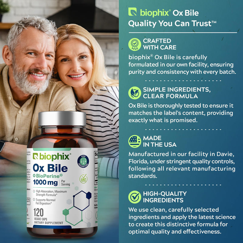 Biophix Ox Bile 1000 mg with BioPerine | 120 Veggie Capsules - Pack of 2