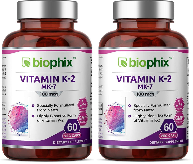 Biophix Vitamin K2 MK-7 100 mcg - 60 Veg Capsules | Pack of 2
