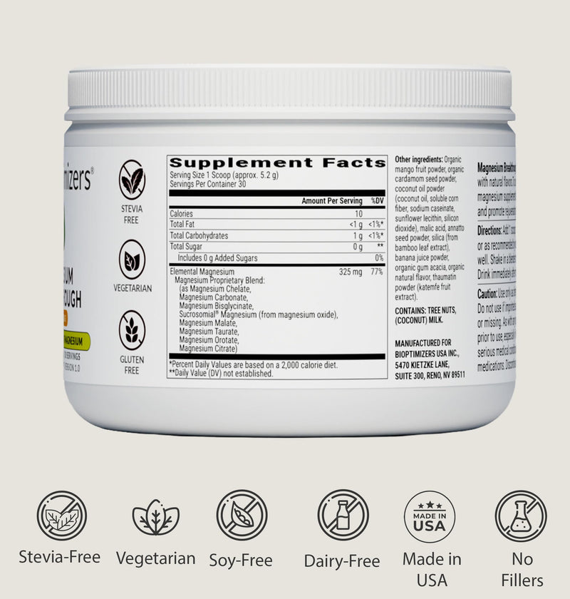 BIOptimizers Magnesium Breakthrough Drink – 8 Forms, Electrolytes, Banana Mango