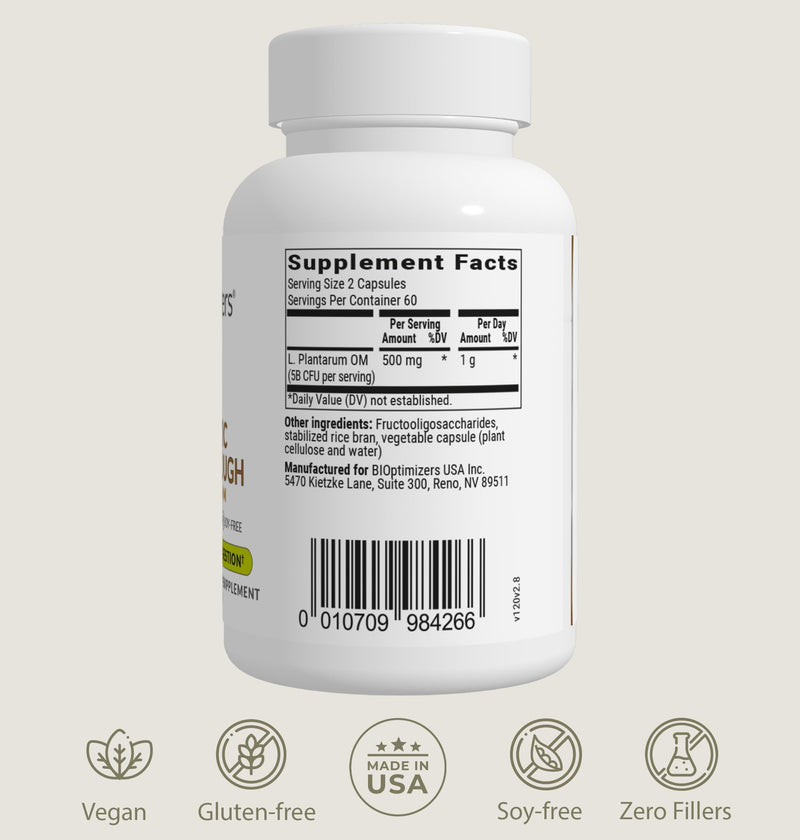 BIOptimizers Probiotic Breakthrough – Lactobacillus Plantarum OM Probiotics & Prebiotics for Gut Health, Digestion & Immunity – 120 Vegan Capsules