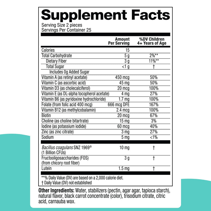 Biostime Kids Multivitamin Gummies with Probiotics & 11 Essential Vitamins (Ages 4+) – No Added Sugar, Free from Top 9 Allergens, 50 Count
