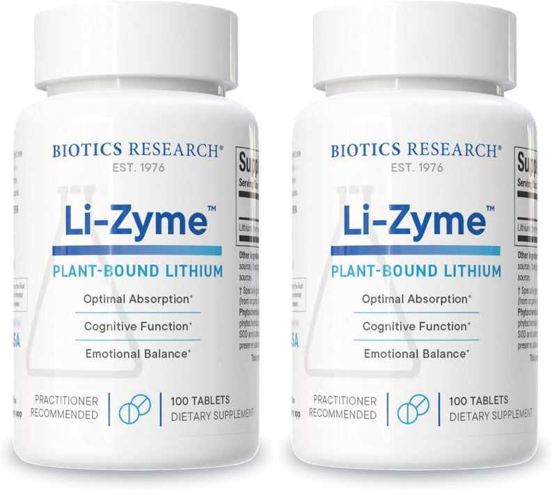 Biotics Research Li Zyme 50 mcg Lithium – Whole-Food, Phytochemically Bound, Highly Bioavailable – Brain Function, Memory & Mood Support (Pack of 2, 100 Tablets)