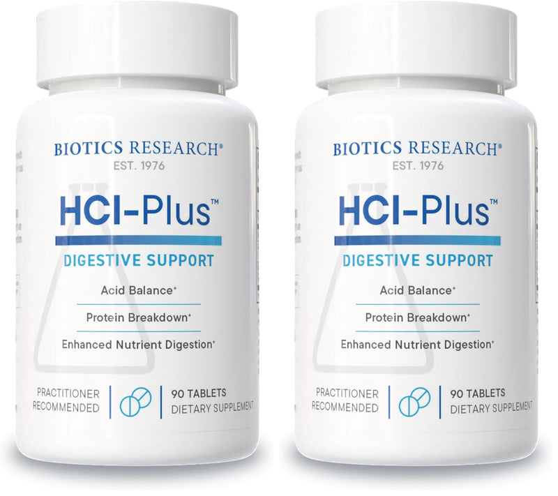 Biotics Research HCl Plus – Digestive Support with Betaine HCl, Pepsin & Glutamic Acid | 90 Tabs (Pack of 2)