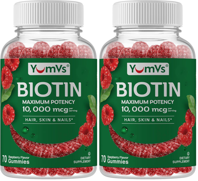 Biotin Gummies 10,000mcg – Hair, Skin & Nails – Vegan, Non-GMO – 70 Count (Pack of 2)