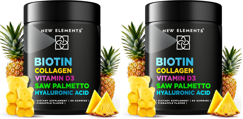 Biotin Gummies with Collagen & Vitamin D3 for Hair, Skin & Nails – Pineapple (Pack of 2)