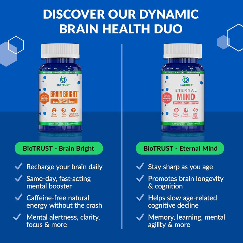 BioTrust Brain Bright – Daily Nootropic Boost for Focus, Concentration, Mental Clarity – Caffeine Free Nootropics Brain Support Supplement – Thai Ginger, Ginkgo, Folate, L-Theanine – 30 Servings
