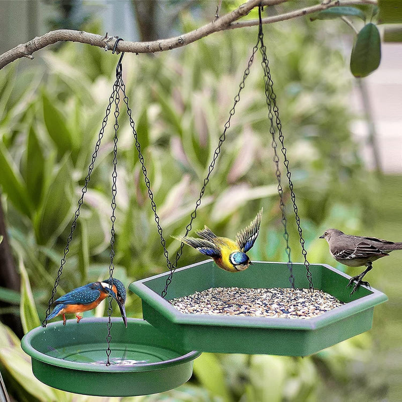 Set of 2 Hanging Bird Feeder & Bird Bath for Wild Birds
