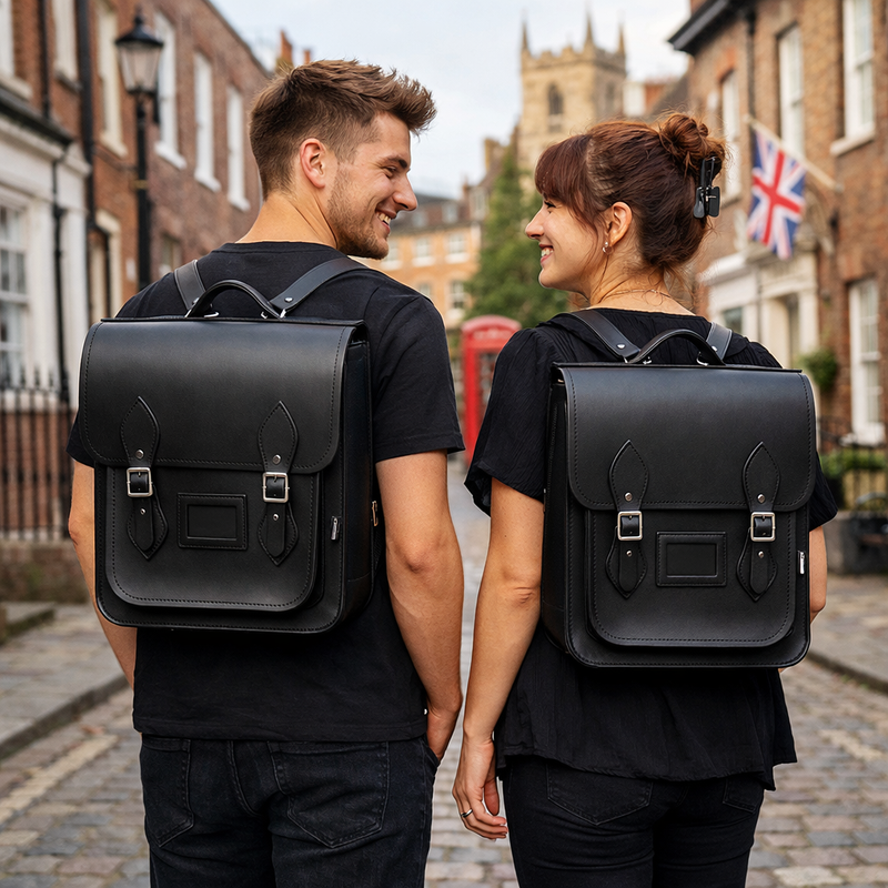 Handmade Leather City Backpack - Black