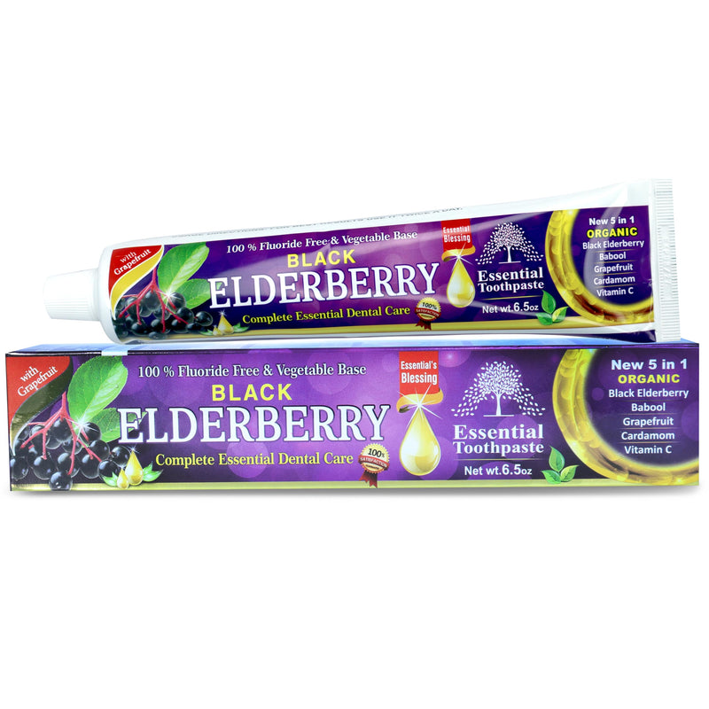 Black Elderberry Essential Toothpaste - 6.5 oz Pack of 1 | 5-in-1 Organic Blend