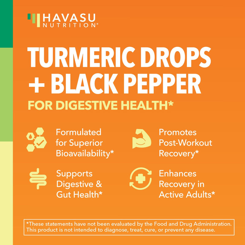 USDA Organic Turmeric Liquid Drops with Black Pepper – 1000mg Curcumin, 1oz