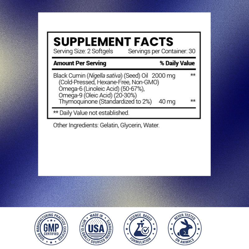 Research Verified Black Seed Oil - 90 Softgels | Cold-Pressed 2% Thymoquinone (TQ) for Immunity, Digestion & Respiratory Support