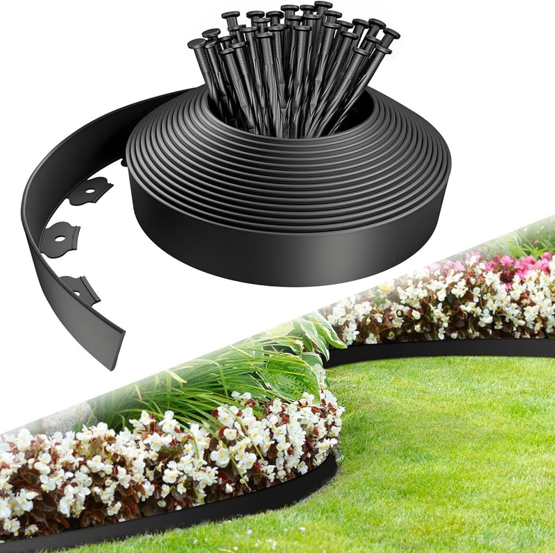 10m Flexible Lawn Edging Border with 20 Pegs Black