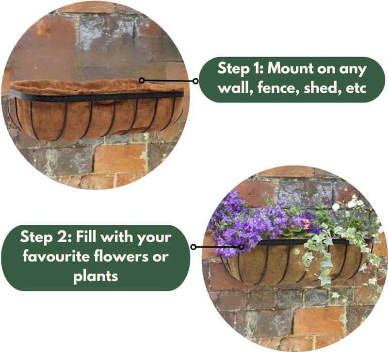 36 Inch Wall Mounted Flower Trough with Coco Liner 40L Black