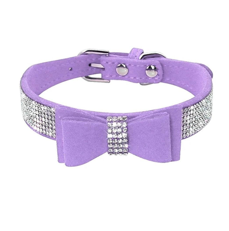 Bling Rhinestone Suede Leather Bowknot Dog Collar - CLEARANCE