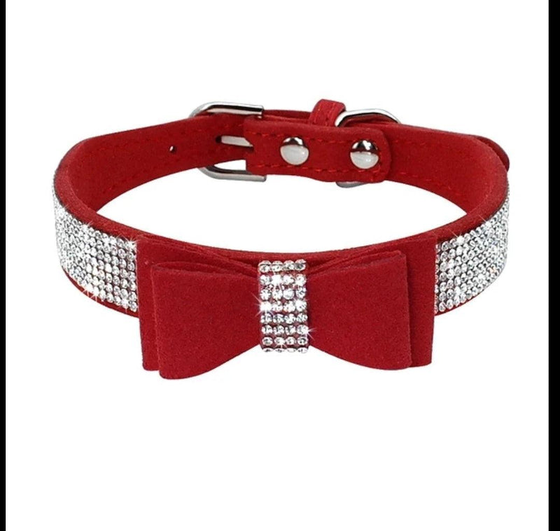 Bling Rhinestone Suede Leather Bowknot Dog Collar - CLEARANCE
