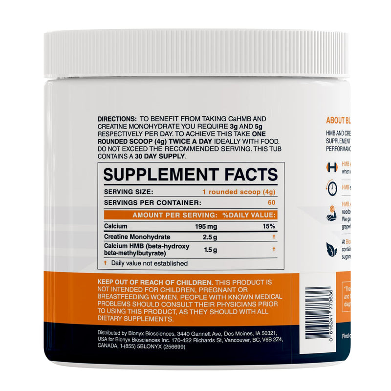 Blonyx HMB + Creatine Supplement — 3g HMB Daily for Strength & Recovery | 30-Day Supply