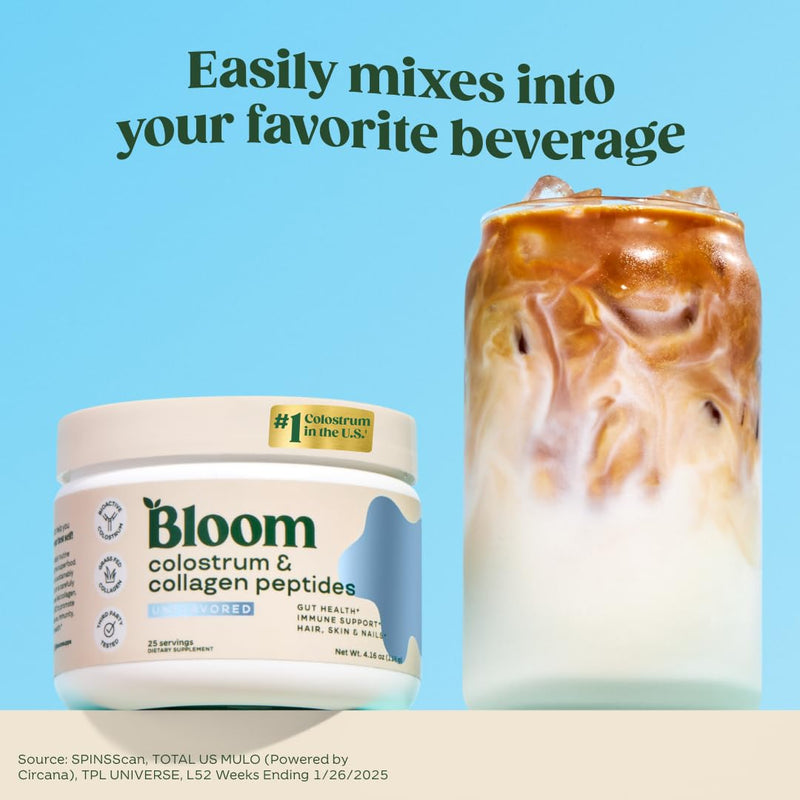 Bloom Nutrition Bovine Colostrum Powder with Vitamin B12 | Gut Health, Immunity & Beauty – Unflavored, 25 Servings