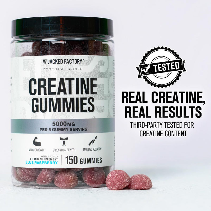 Jacked Factory Creatine Gummies – 5g Daily Dose (1g per Gummy) – Vegan, Third-Party Tested, 150 Gummies, Blue Raspberry