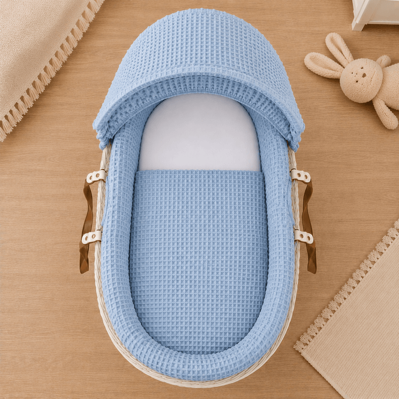 Blue Waffle Moses Basket Bedding Set