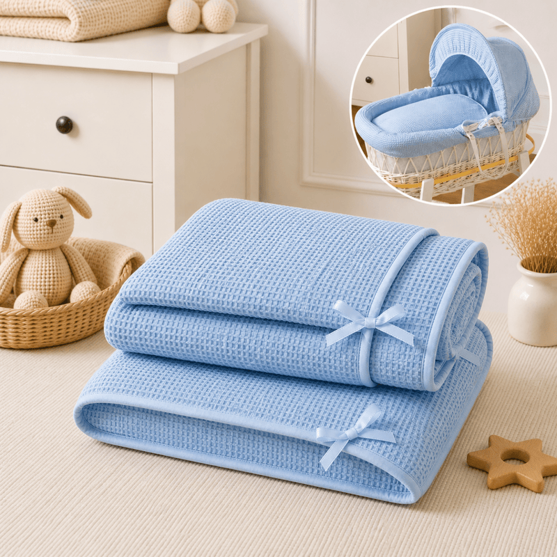 Blue Waffle Moses Basket Bedding Set