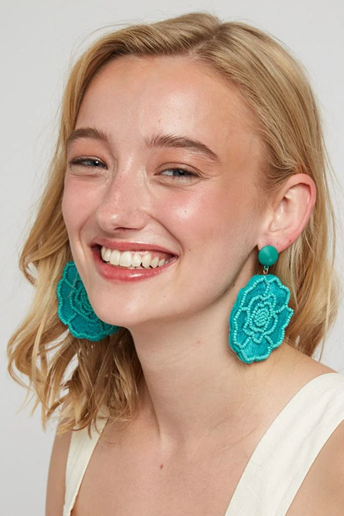Aquila Flower Beaded Earrings in Turquoise