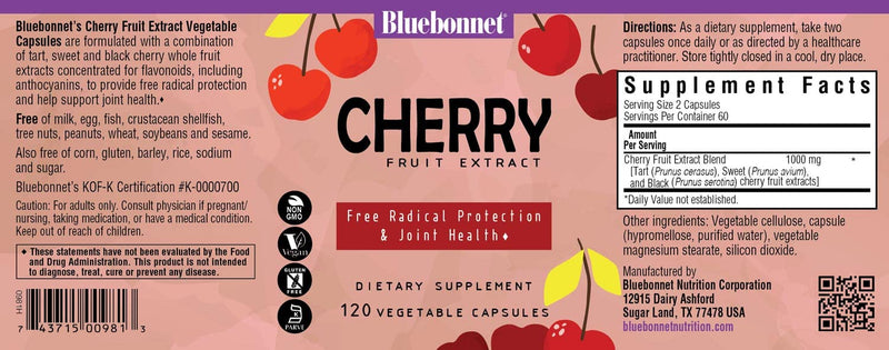 BlueBonnet Super Fruit Cherry Fruit Extract Supplement, 120 Count | 1000 mg Cherry Fruit Extract