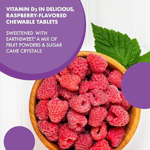 Bluebonnet Nutrition EarthSweet Vitamin D3 2000 IU Raspberry Chewable Tablets – Non-GMO, Gluten-Free, Kosher