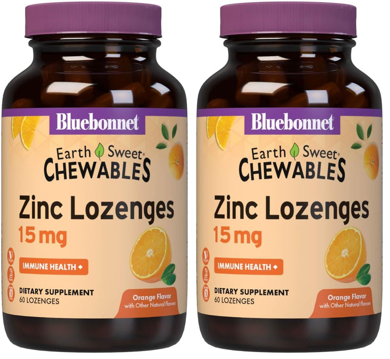 Bluebonnet Nutrition EarthSweet Zinc Lozenges 15 mg + Vitamin C 100 mg – Orange Flavor, Vegan, Gluten-Free | Pack of 2