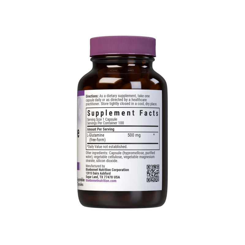 Bluebonnet L-Glutamine 500 mg Veg Capsules – 100 Servings, Vegan, Kosher, Non-GMO, Soy-Free, Gluten-Free