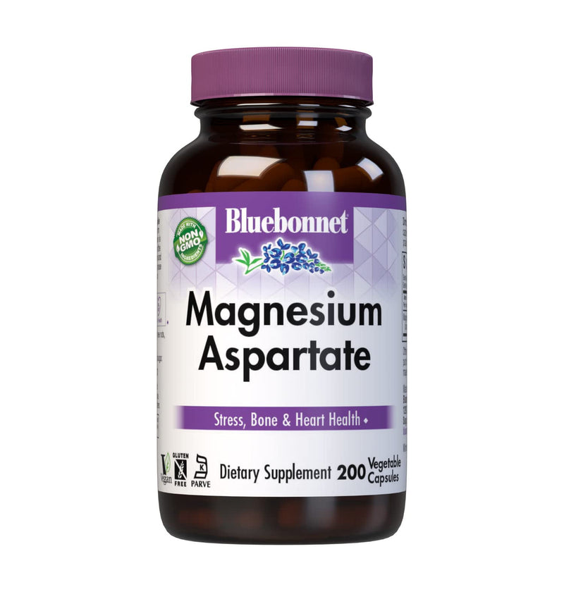 Bluebonnet Nutrition Magnesium 400 mg Chelated Magnesium Aspartate Daily Mineral, Heart & Bone Support* Supplement for Men & Women Vegan, Non-GMO - 200 Vegetable Capsules
