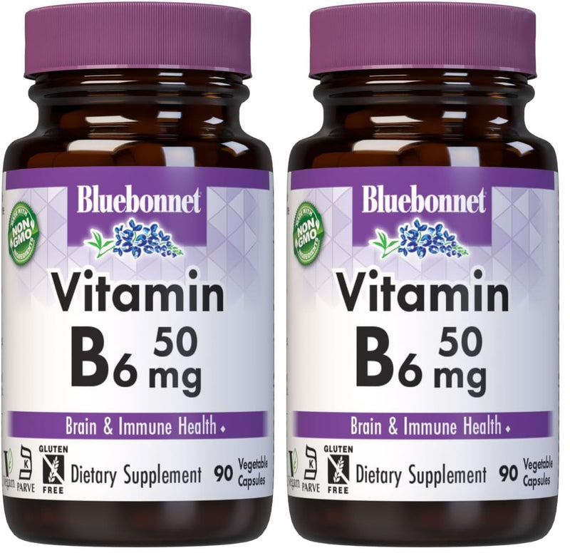 BlueBonnet Vitamin B6 50mg - Energy & Vitality (Non-GMO, Vegan, Gluten-Free) 90 Veg Capsules Pack of 2