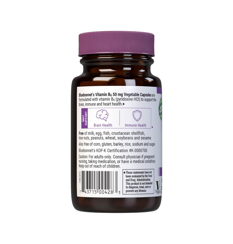 BlueBonnet Vitamin B6 50mg - Energy & Vitality (Non-GMO, Vegan, Gluten-Free) 90 Veg Capsules Pack of 2