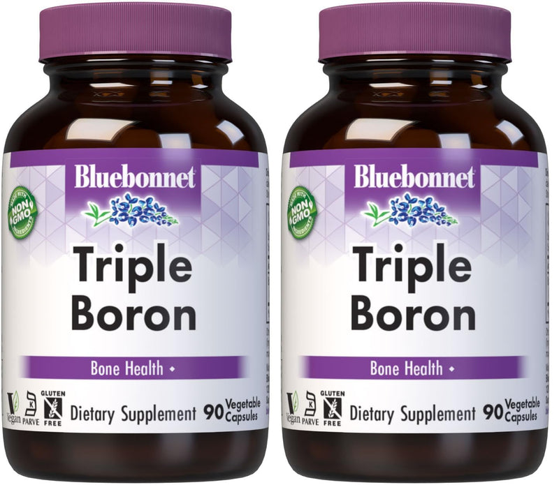 Bluebonnet Triple Boron 3 mg Bone Support – Vegan, Non-GMO (90 Veg Capsules) Pack of 2