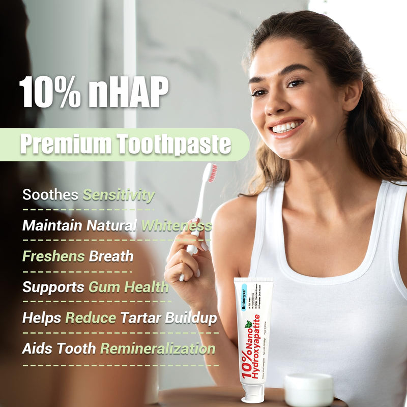 Bmboryxa 10% Nano Hydroxyapatite Toothpaste – SLS & Fluoride Free, Whitening, Sensitive Teeth (4.23oz Mint)