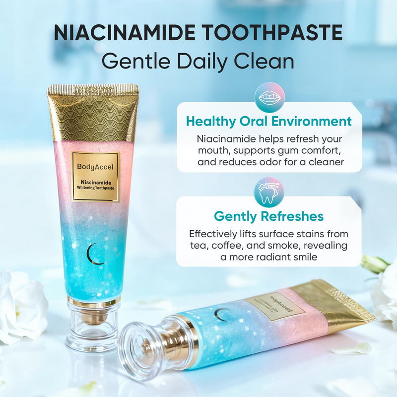 BodyAccel Niacinamide Whitening Toothpaste – Natural Whitening, Gentle Formula 2-Pack