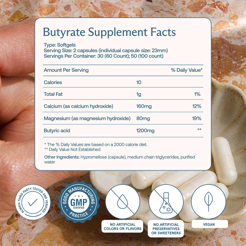 BodyBio Butyrate Postbiotic for Gut Health & Digestive Support | Calcium & Magnesium