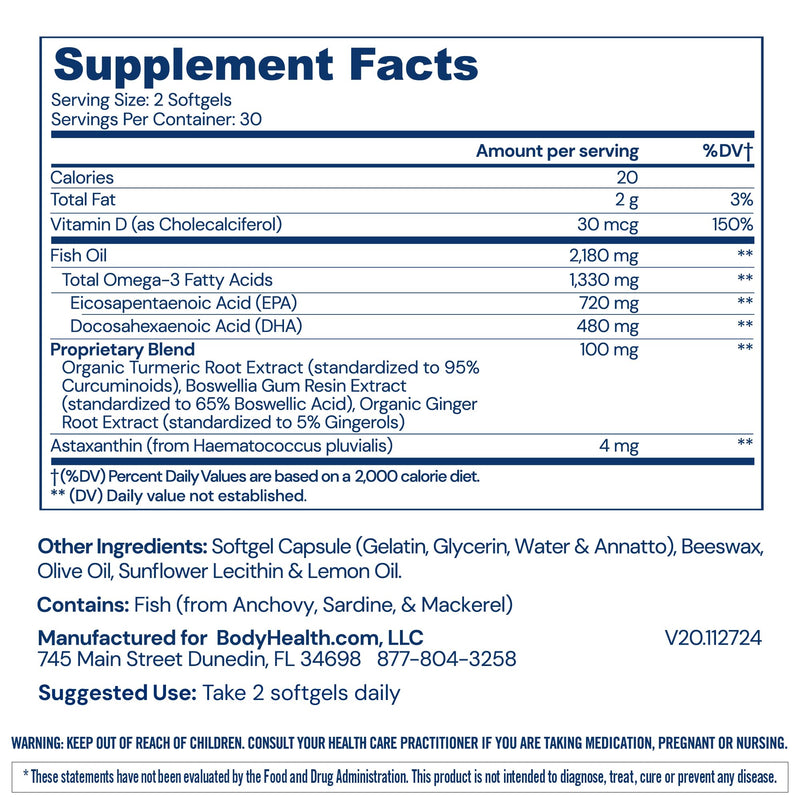 BodyHealth Omega 3 Soft Gels – Heart & Brain Health, 60 Soft Gels