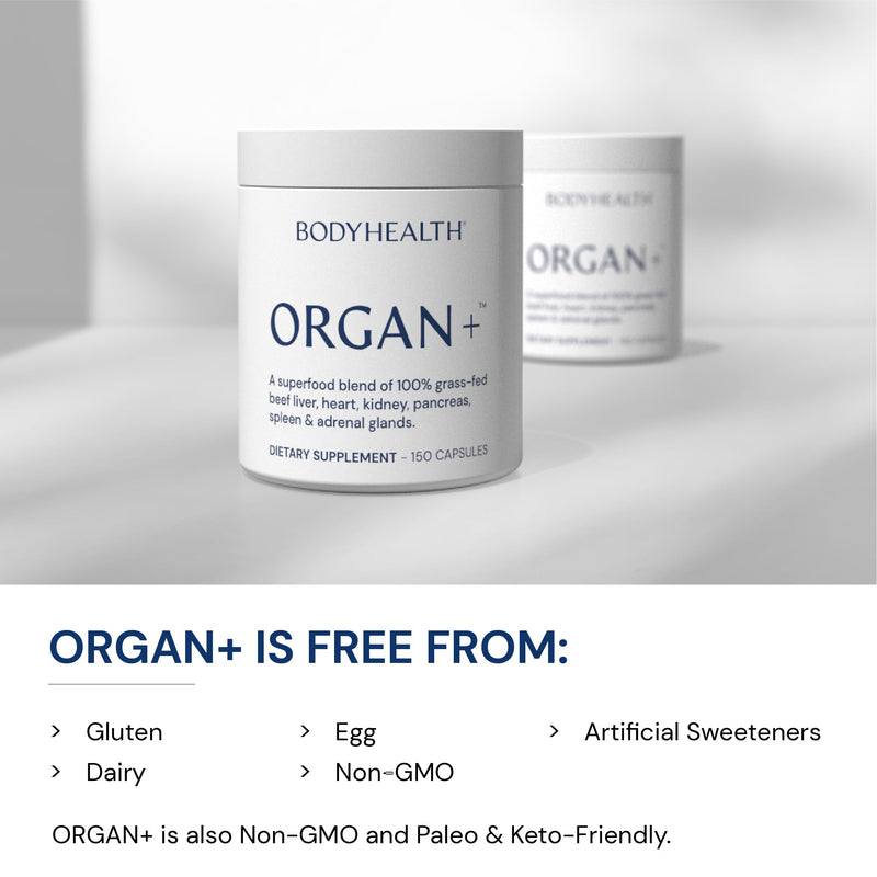 BodyHealth Organ+ Grass-Fed Glandular Complex – Grass-Fed Beef Organ Supplement (150 Capsules)