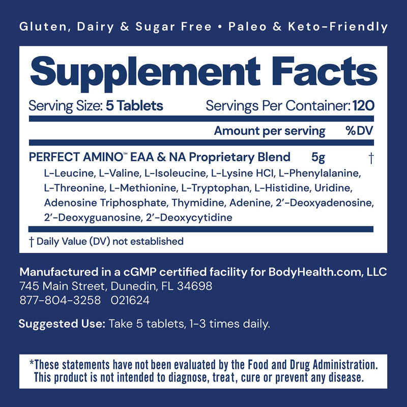 BodyHealth PerfectAmino | Essential Amino Acids with BCAAs for Muscle Recovery & Strength (600 ct)