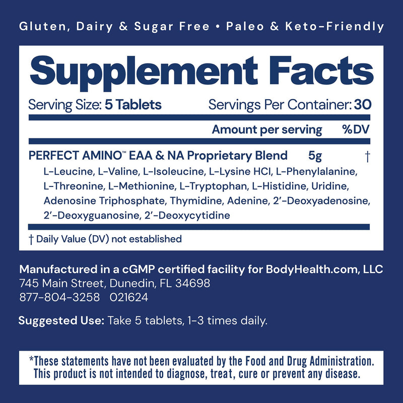 BodyHealth PerfectAmino Tablets (150 ct) – Essential Amino Acids with BCAAs for Muscle Recovery & Support
