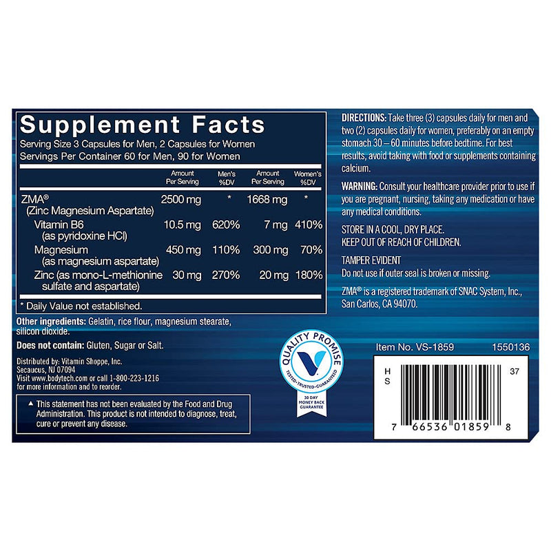 BODYTECH ZMA – Zinc, Magnesium & Vitamin B6 for Muscle Recovery, Sleep & Immunity (180 Capsules)