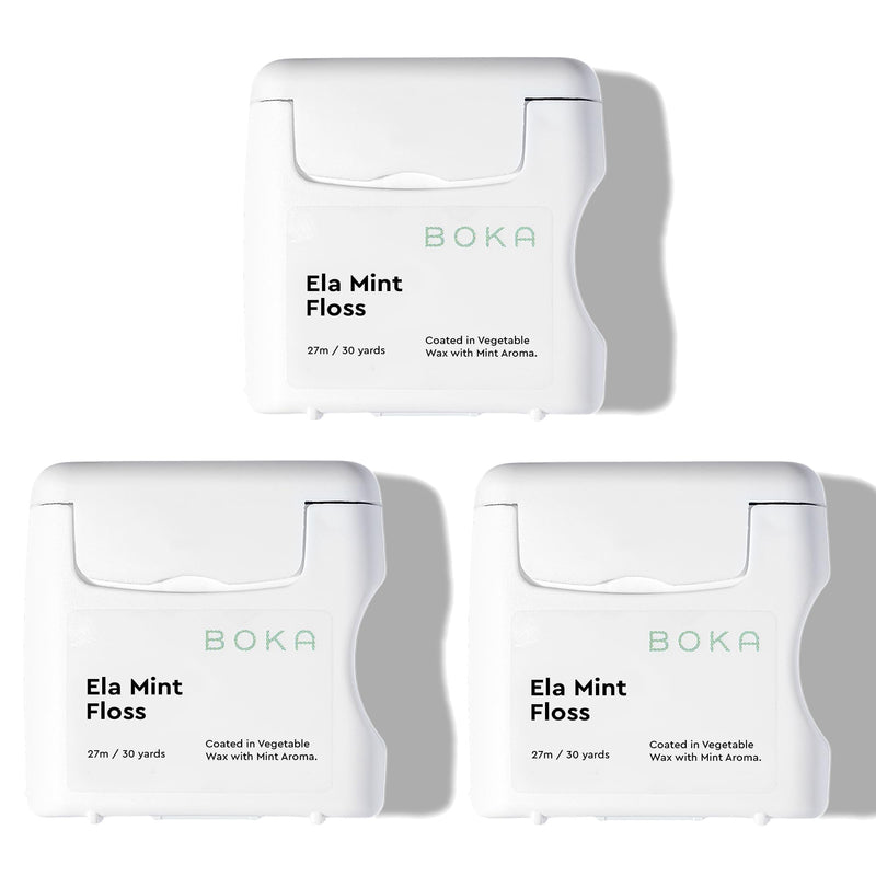 Boka Ela Mint Expandable Woven Dental Floss - 3 Pack, Waxed, Natural Vegetable Wax, Teflon-Free & Petroleum-Free