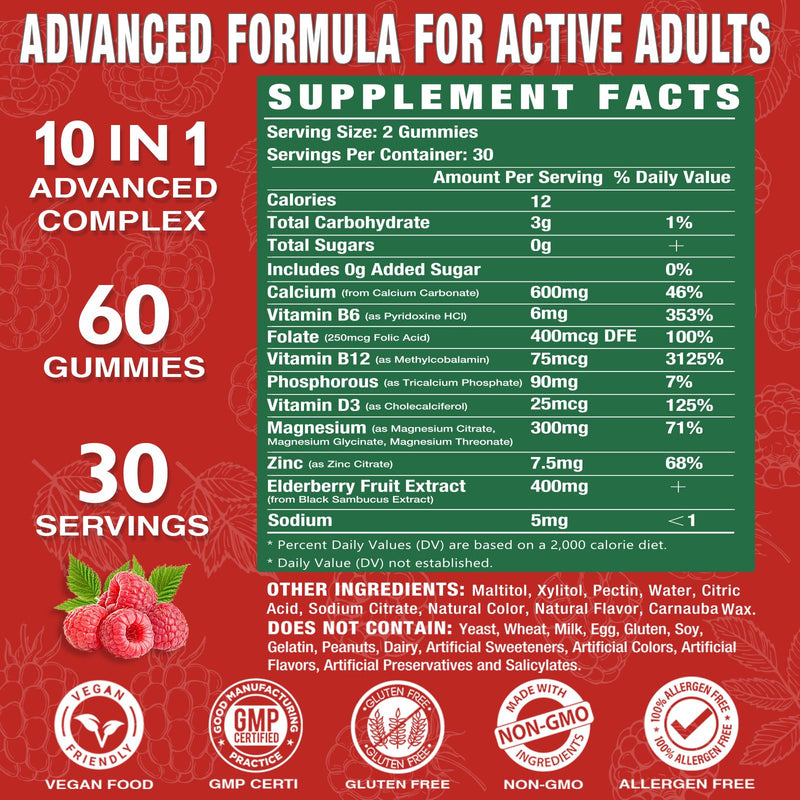 Calcium Magnesium Zinc Gummies with Vitamin D3 – Sugar Free, Vegan Raspberry 2 Pack